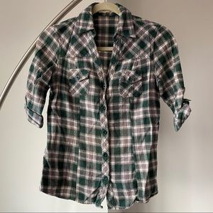 Green and gray flannel button down